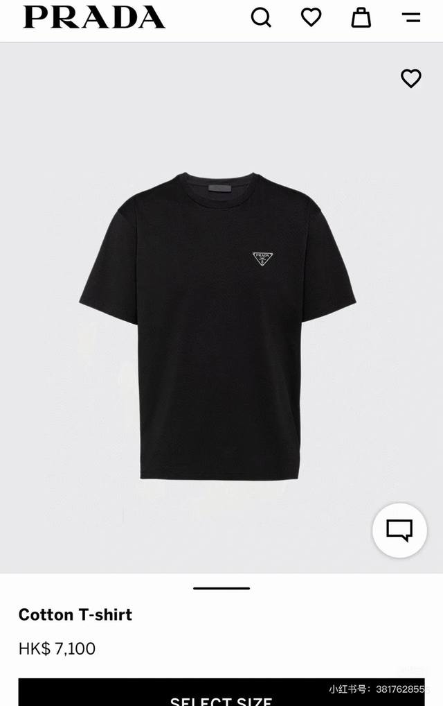 prada.普拉达 春夏饰有立体倒三角标硅胶徽标印花短袖T恤，定制260克活性纯棉面料；黑色 白色 S Xxl