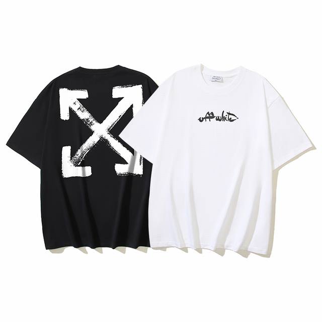 1144# Off-White纯棉260G重磅涂鸦箭头印花短袖T恤 黑色 白色 S M L Xl