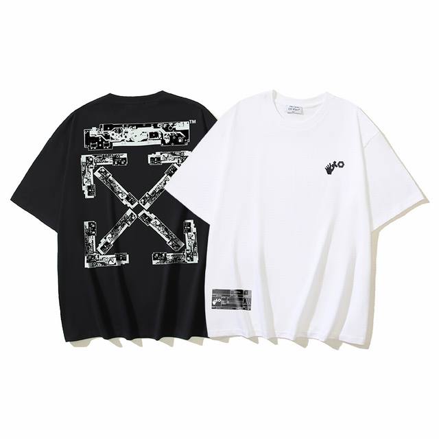 1137# Off-White纯棉260G重磅电路板箭头印花短袖T恤 黑色 白色 S M L Xl
