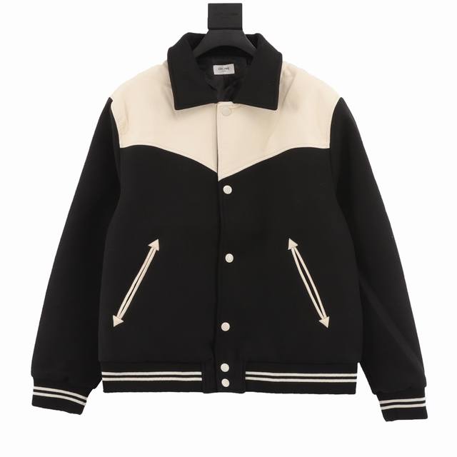 款号Y518 Celine 赛琳 羊毛拼接皮肩棒球夹克棒球服外套 温馨提示：建议手洗或者干洗 禁止机洗浸泡 渠道精品 潮男潮女Zui爱的棒球服夹克 市场各级版本