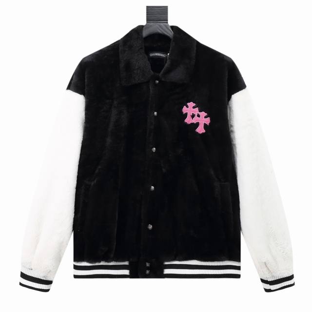 款号Y615 Chromehearts 克罗心 十字架刺绣字母羊羔毛拼接棒球服外套 渠道精品 潮男潮女Zui爱的棒球服夹克，市场各级版本都有 细节你们一定要对比