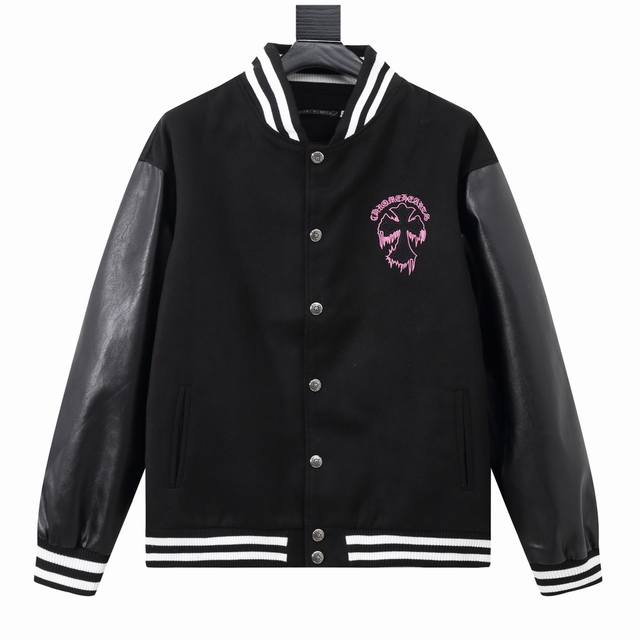 款号Y608 Chromehearts 克罗心 十字架刺绣字母皮袖拼接棒球服外套 渠道精品 潮男潮女Zui爱的棒球服夹克，市场各级版本都有 细节你们一定要对比