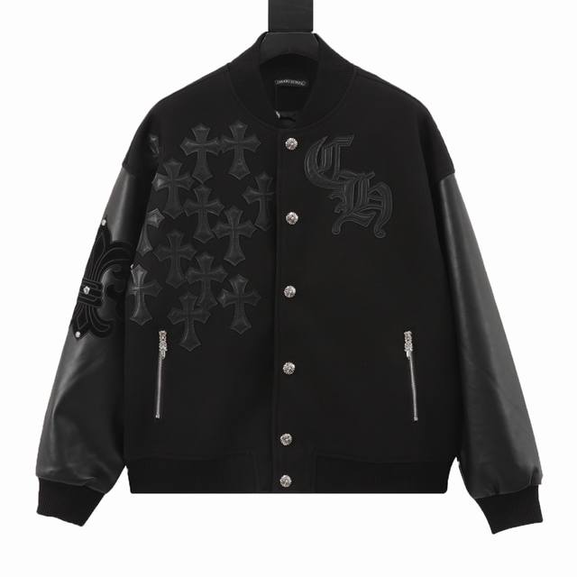 款号Y575 Ch 克罗心 十字架贴皮徽标皮袖棒球服夹克外套 温馨提示：建议手洗或者干洗！！ 今年格外火爆 棒球服外套，市场各级版本都有 细节你们一定要对比 最
