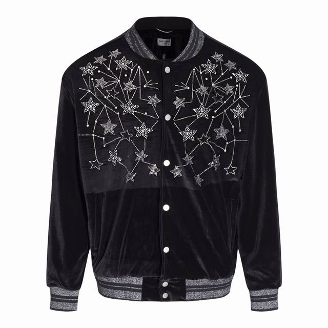 款号Y464 Saint Laurent Ysl圣罗兰满天星烫钻金丝绒夹克棒球服 周震南 李宇春等明星同款 首先普及品牌 Yves Saint Laurent是