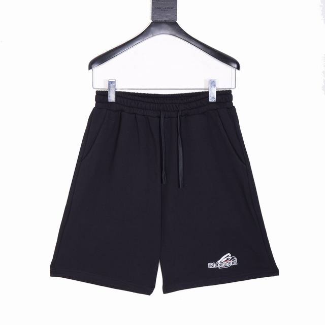 款号Y750 Balenciaga 巴黎世家刺绣字母 Logo 绣花休闲短裤 Color：黑色 Size：M L Xl 2Xl 独家定制客供380G纯棉毛圈面料