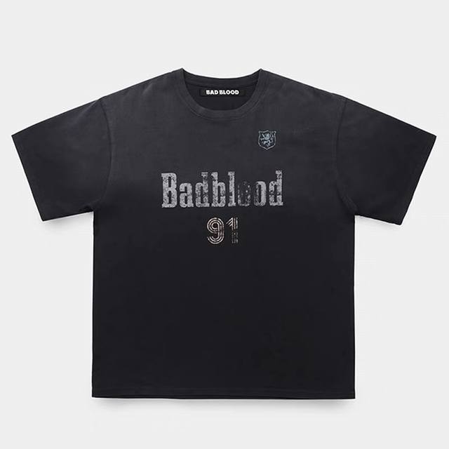 洗水黑 白色 韩国Badblood美式高街洗水做旧91字母印花圆领短袖T恤 黑色整件成衣多次洗水做旧260G面料 做到真正还原Yb 款号：Bb02 颜色：洗水黑