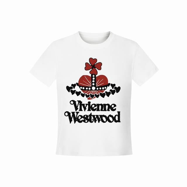 Vivienne West Wood 西天后薇薇安 2025夏季新款情人节限定系列土星设计款爱心花朵Logo正肩短袖T恤 女款 全网独家纯棉高品质 款号：Vi1