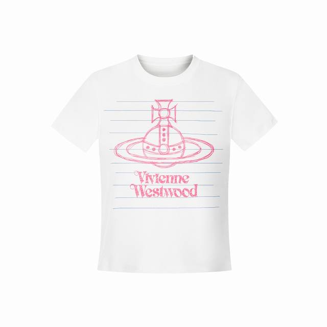 Vivienne West Wood 西天后薇薇安 2025夏季新款素描系列土星设计款素描图案Logo正肩短袖T恤 女款 全网独家纯棉高品质 款号：Vi02 尺