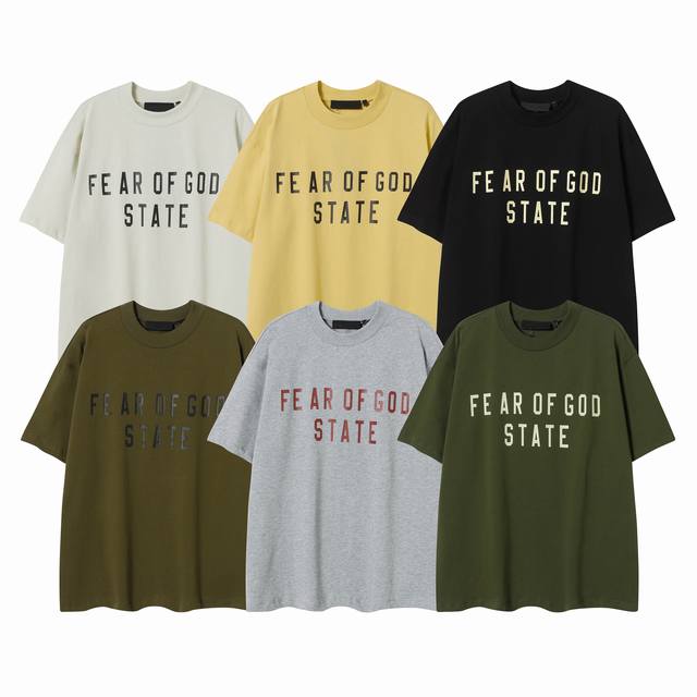 Fear Of God Fog复线 #F31 Essentials 字母Logo短袖 颜色：象牙白 黑 橄榄绿 琥珀黄 深麦灰 常青绿 尺码：S~Xl