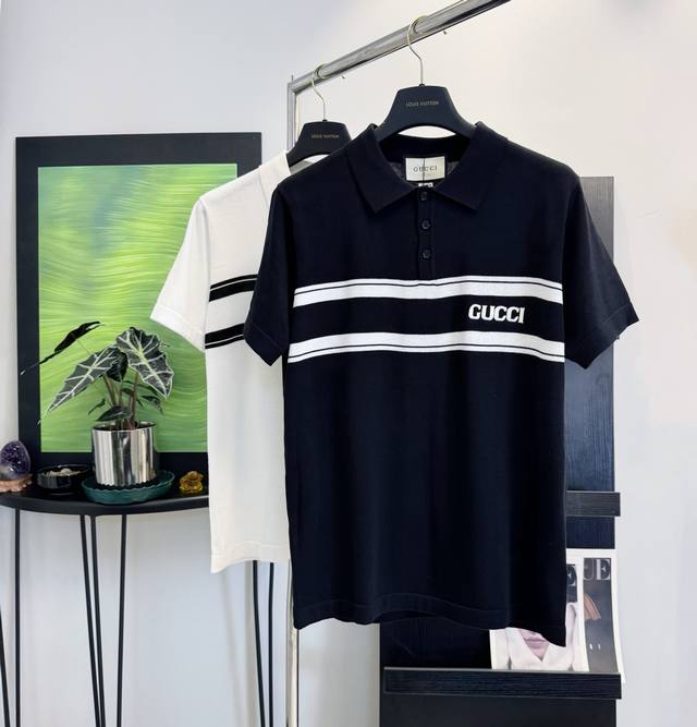 黑色款号：D247白色D248 纯原臻品 全网最高版本 Gucci25Ss春夏新款 Logo字母针织短袖 轻奢主义 男女日常通勤穿搭必备单品 正确版本 欢迎对比