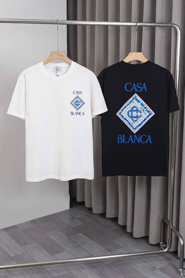 x067 Casablanca 卡萨布兰卡25Ss新款T恤，前后幅彩色图案+Logo印花工艺，品牌Logo经典设计 高度定制260克双纱纯棉面料，面料柔软 时尚