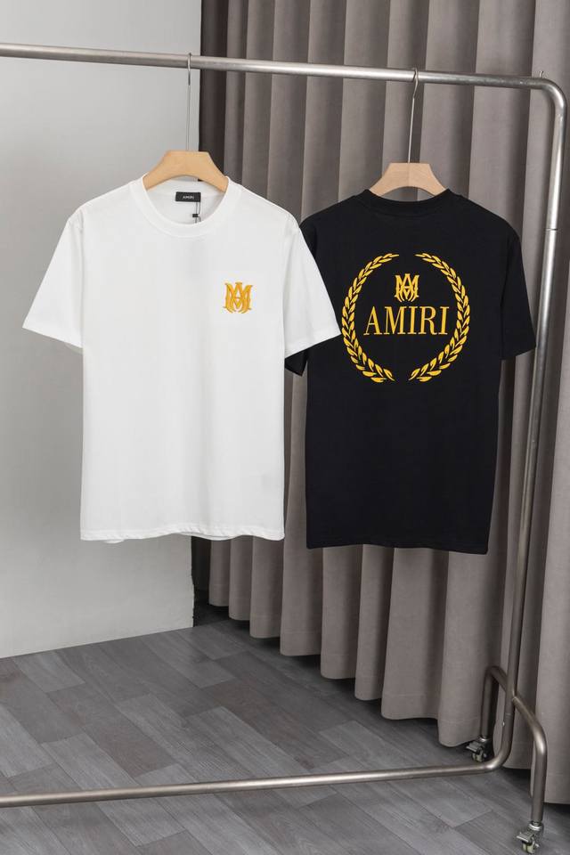 x055 Amiri 40Ss新款T恤，前后图案+字母Logo刺绣工艺，采用260克双纱全棉面料，面料柔软，潮流时尚百搭，男女同款。颜色: 黑色，白色，尺码:M