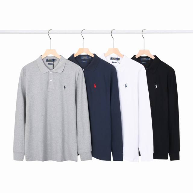 2650#Rl拉夫劳伦小马翻领长袖polo衫 颜色：黑色 白色 灰色 宝蓝 尺码：M-Xxl 面料：230G拉架珠地棉