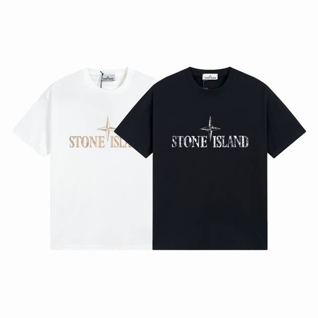款号：G2182 2025 Stone Lsland 石头岛破旧Logo印花短袖T恤 原版打造 细节高控 -采用260克精梳棉双纱 手感柔软舒适 吸汗透气. -