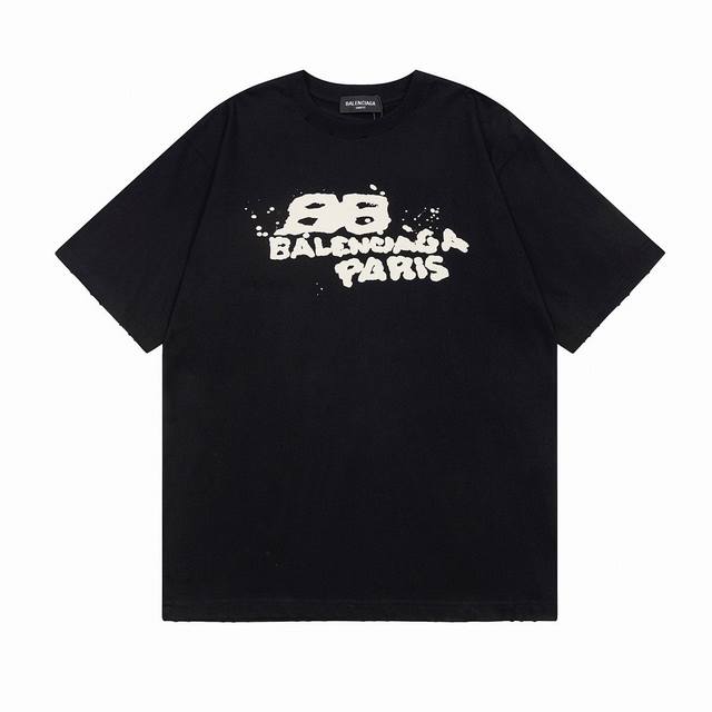 实拍图 顶级版本.官网品质 Balenci*Ga 巴黎Balenci*Ga#Bb手绘涂鸦短袖T恤.春夏新品.砖柜同步 面料采用巴黎Zp定织定染全棉双纱紧密棉.克