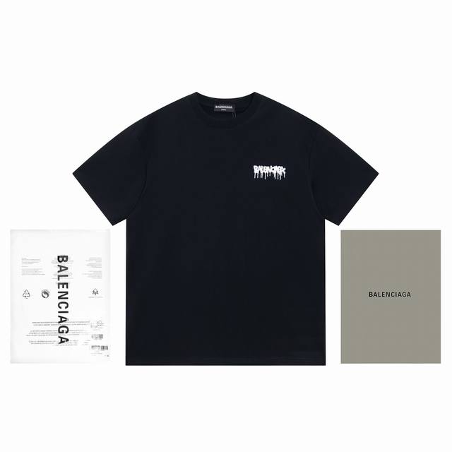 价格p低质量好 巴黎世家 Balenciaga.前后流淌喷绘经典Logo短袖 男女同款 面料.罗纹.做工.还原正品，巨别市面低板本。印花采用进口胶桨.精密印花网