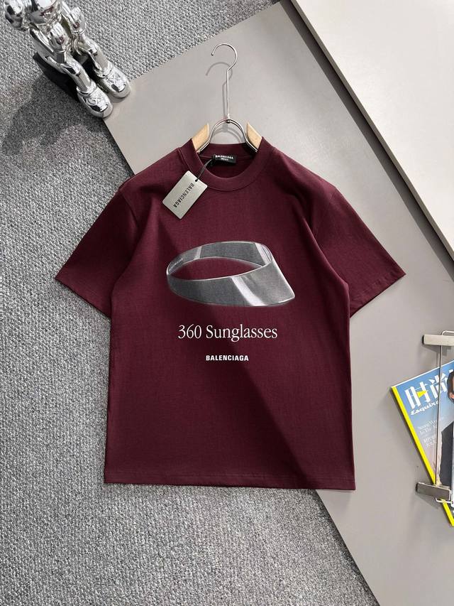 Balenciaga 巴黎世家 2025新款 官网同步 360 Sunglasses字母Logo 男女同款 短袖T恤 定制260克100％双纱纯棉面料 定染32