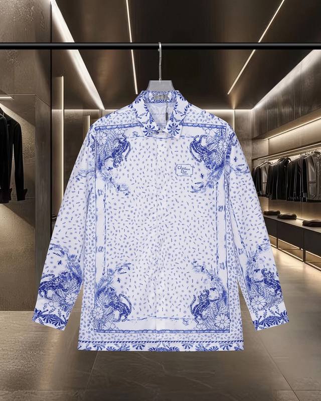 Dior 迪奥 爆款来袭 限定款动物花卉标识Logo数码印花长袖衬衫 2025Ss官网新款长袖 衬衫 衬衣，精美印花Logo 高端版本，专柜定制面料 透气舒适度