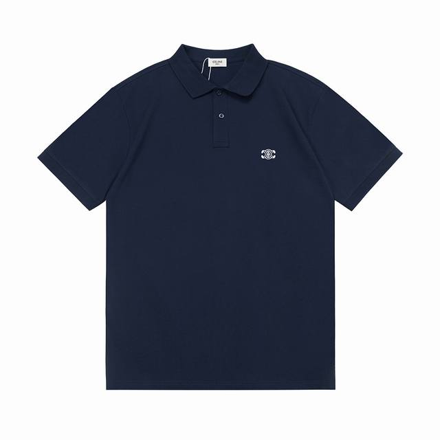 Celine 赛琳 2025新款 凯旋门Logo刺绣 男女同款 休闲polo衫 定制珠地棉面料 进口田岛机刺绣工艺 领标吊牌主唛三标齐全 颜色：深蓝色 尺码：M