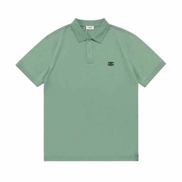 Celine 赛琳 2025新款 凯旋门Logo刺绣 男女同款 休闲polo衫 定制珠地棉面料 进口田岛机刺绣工艺 领标吊牌主唛三标齐全 颜色：墨绿色 尺码：M