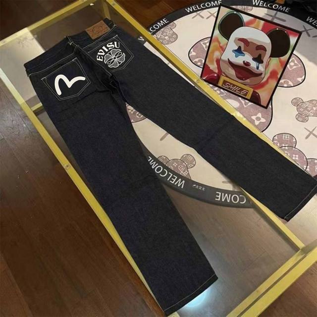 Evisu福神牛仔裤新款小海鸥家花字母印花直筒百搭休闲裤子 码数30.31.32.33.34.36.38