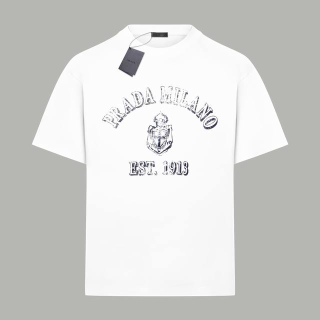 prada 普拉达 官网同款 船柳模糊Logo字母 双纱纯棉短袖 - 280G双纱纯棉顶级面料 手感柔软 百分百纯棉独家出货 定染硫化黑无尘处理面料 -面料：2