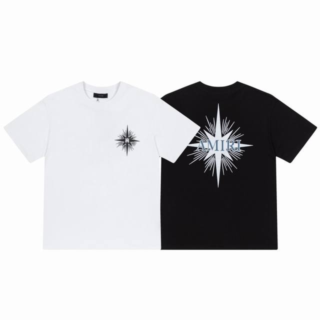 8042# ,Amiri手工印花Logo宽松版短袖T桖，采用300克重面料，颜色：黑色，白色，尺码：S M L Xl