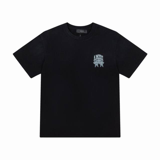 8045# ,Amiri徽章Logo,数码直喷印花洗水宽松版T桖，采用300克重面料，颜色：黑色，尺码：S M L Xl