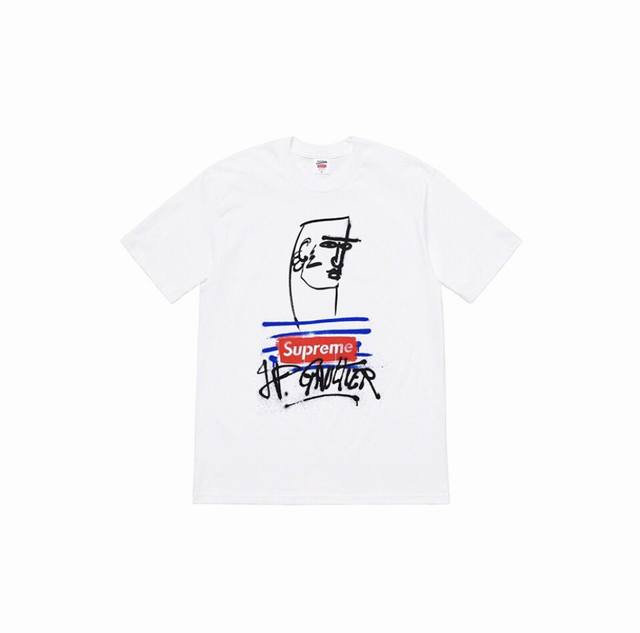 843款Supreme Ss19 X Jean paul Gaultier Tee Black 联名款 涂鸦印花短袖T恤 男女同款 黑色 码数Smlxl 白色黑