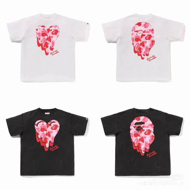 001060款A Bathing Ape Emotionally Unavailable 联名款 Ss25 迷彩猿人头心形字母印花袖口徽标短袖T恤 男女同款 码