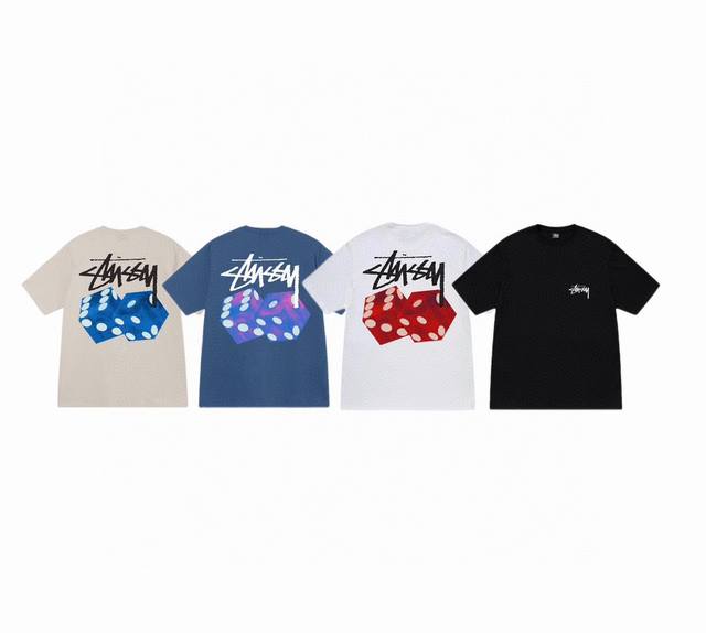 款号Xb995# Stussy斯图西 Stussy新款夏季骰子字母印花宽松半袖斯图西T恤男女 230克纯棉圆筒布版型 两侧面不带缝线 正确版本与正品相同。区别市