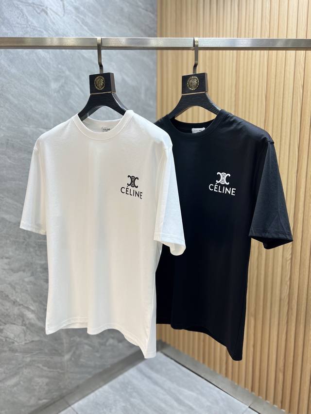 Celine 赛琳 2025年春夏新品上新 三标齐全 丝光棉圆领短袖T恤 好货不用过多介绍 看细节 专柜码数：M-Xxxl 175 140建议L，