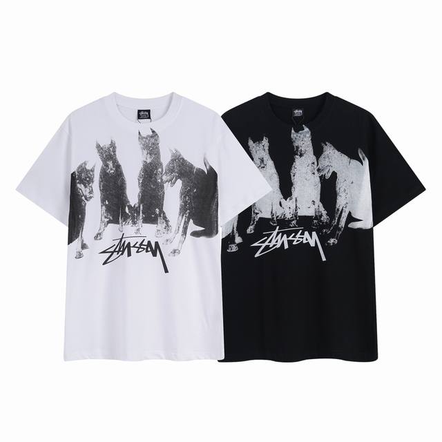 款号Hn711 高品质版本，区别通货 Stussy 斯图西 前胸杜宾印花男女短袖 -面料精选32支230克双纱面料 手感柔软舒适 吸汗透气. -百搭款 原单品质