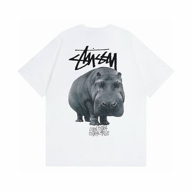 款号Hn785 高品质版本，区别通货 斯图西Stussy 河马Ogo印花图案休闲圆领短袖T恤 男女同款 -面料精选32支230克双纱面料 手感柔软舒适 吸汗透气