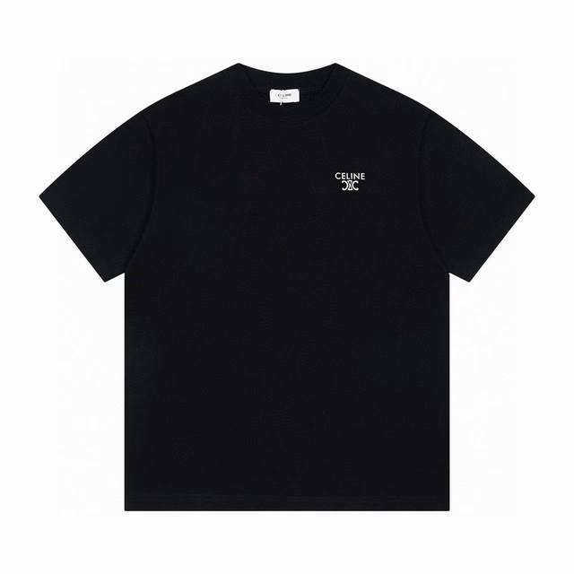Celine 赛琳24Ss 字母Logo短袖T恤 纯棉双纱汗布面料同缸定染特种加粗32支双股1×1罗纹 双针车线跨缝工艺 原版主唛水洗吊牌防潮纸包装 颜色：黑色