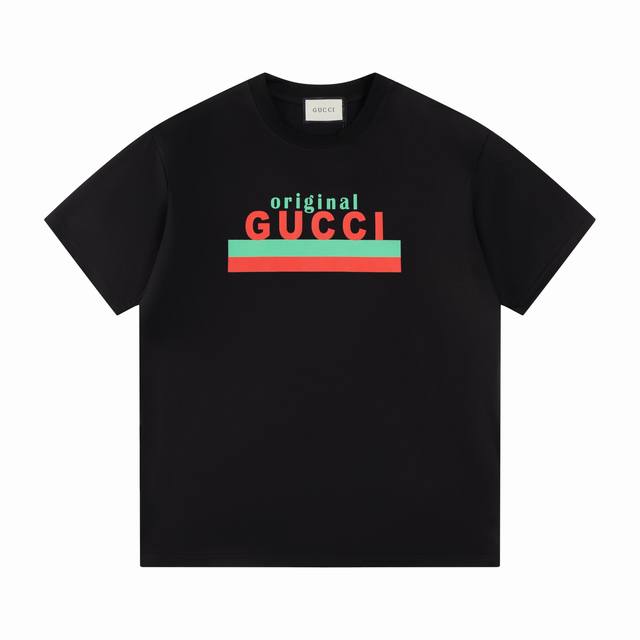 款号T19 Gucci 短袖T恤 男女同款 -采用原版280G100%纯棉面料 柔软舒适 螺纹同缸定染零色差 独家品质区别通货 欢迎对比 -颜色： 黑色 -码数