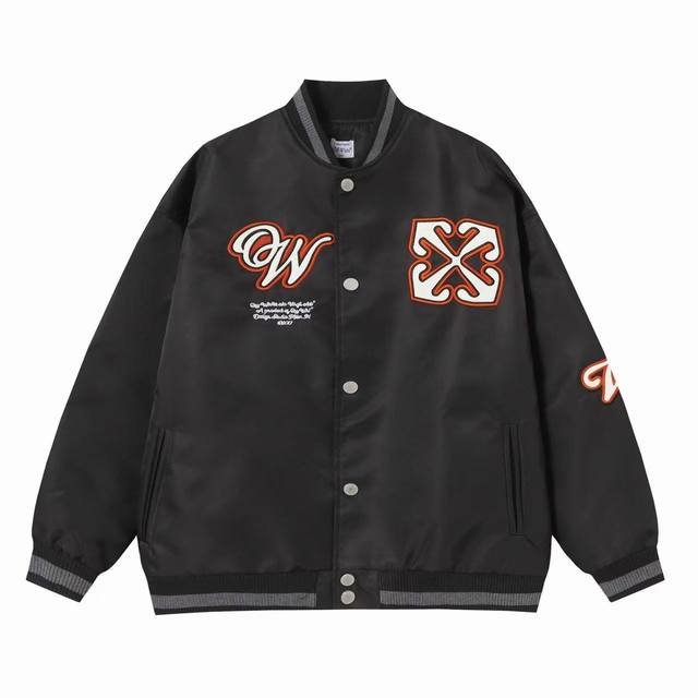 off White X31 尺码：M Lxl Xxl Offwhite24Ss走秀款棒球服夹克外套 原板开模，耗时一个月出货 重工刺绣拼皮棒球服 大身采用羊毛呢