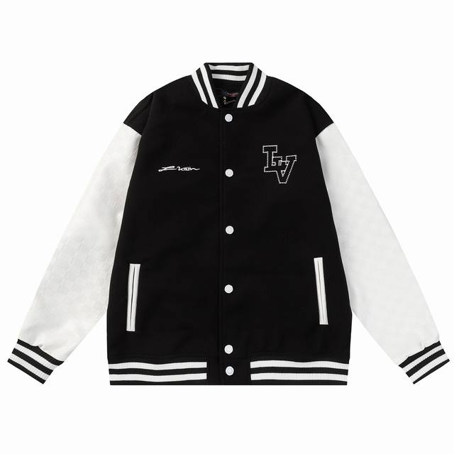 款号B98 Lv 新款毛巾绣万针刺绣棒球服 高克重尼料搭配压花工艺荔枝纹皮革袖子 重工五金配件，扣子一比一还原 M L Xl Xxl