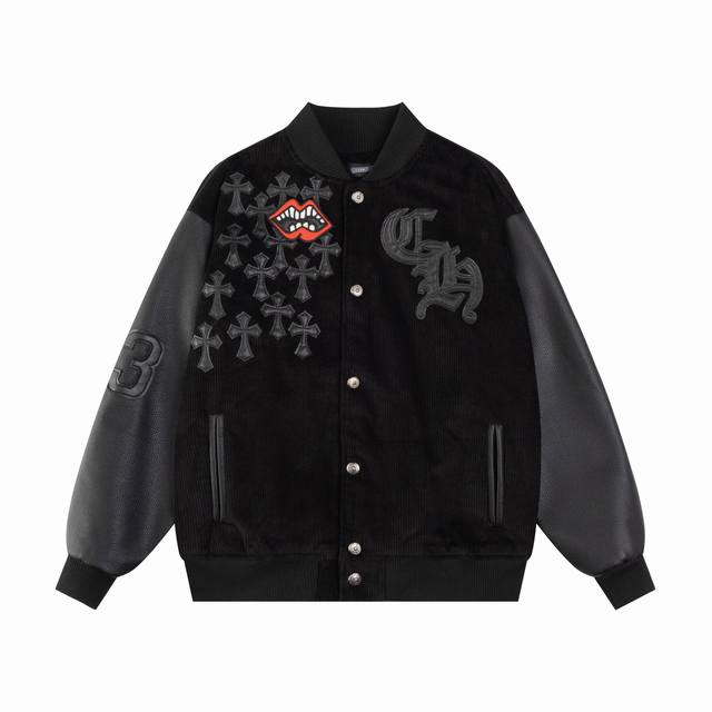 款号S26 克罗心 灯芯绒棒球服 采用高级灯芯绒面料+荔枝纹袖皮 辅料成本超级高 贴皮绣 镀银五金 定制羊毛螺纹 男女同款 M L Xl Xxl