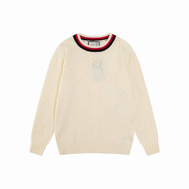 款号M17 Gucci 秋冬款 顶级品质 区别通货 重磅推出高密度针织毛衣 新款圆领撞色镂空提花字母 一比一还原 三标齐全 M L Xl Xxl