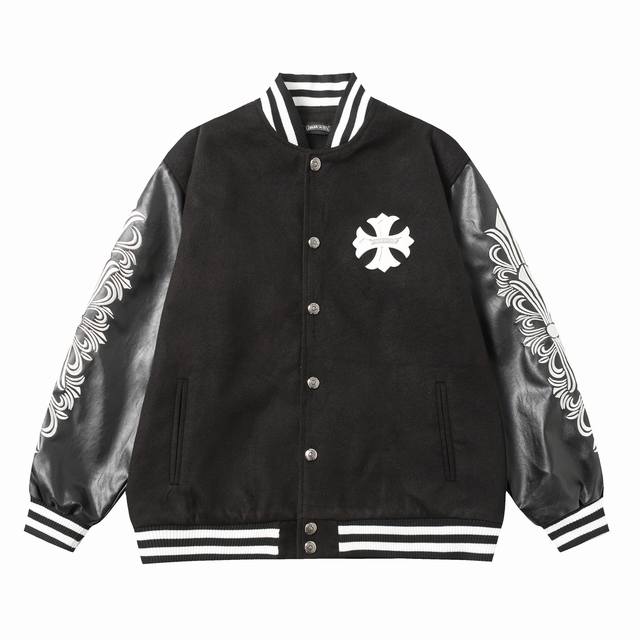 款号X06 尺码：M L Xl Xxl 克罗心秋冬新款拼皮棒球服，订制五金辅料，刺绣图案，三标包装齐全