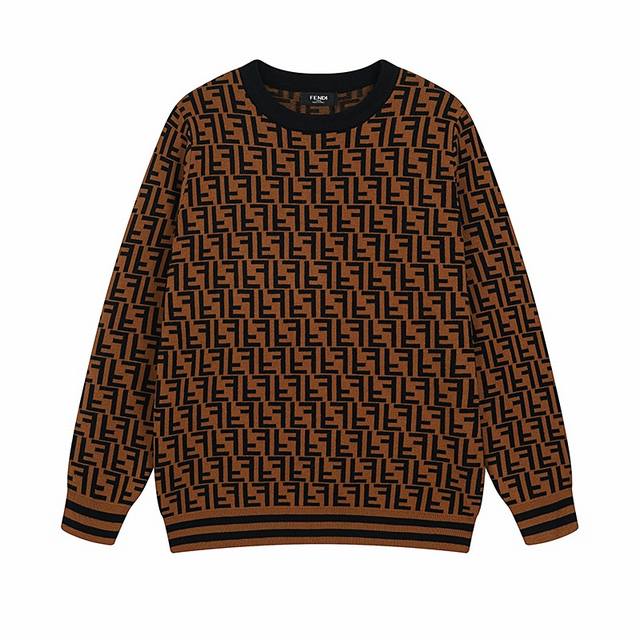款号M10 Fendi 秋冬新品 时尚元素提花Logo圆领羊毛针织衫 面料全定制工艺高支定制提花羊毛纤维面料 原版开模 一比一还原 三标齐全 M L Xl Xx