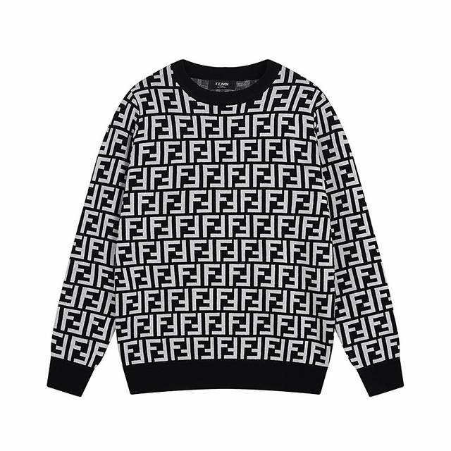 款号M05 Fendi 秋冬新品 时尚元素提花Logo圆领羊毛针织衫 面料全定制工艺高支定制提花羊毛纤维面料 原版开模 一比一还原 三标齐全 M L Xl Xx