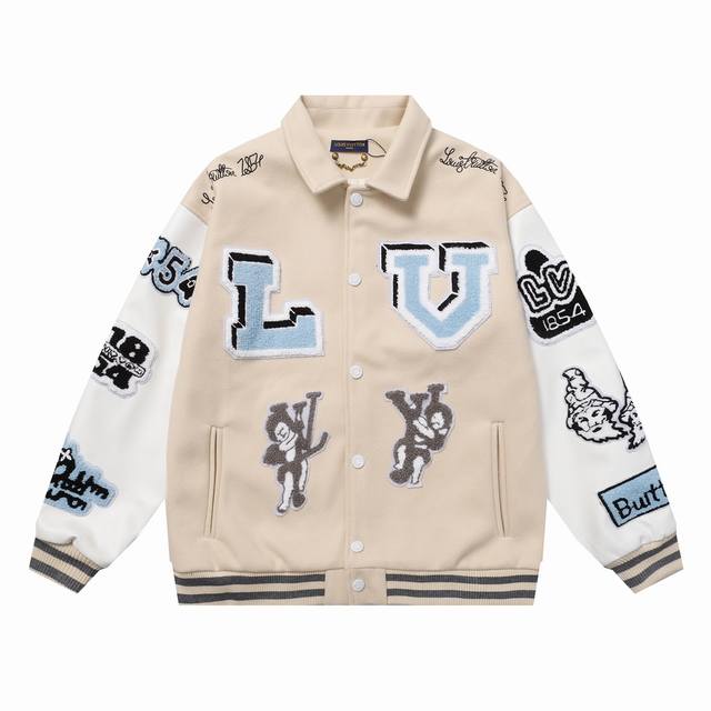 款号B05 Lv 兔八哥棒球服 700G高克重尼料 荔枝纹手皮 M L Xl Xxl 杏色