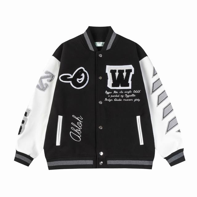 l5 Offwhile毛巾绣棒球服外套 -万针刺绣毛巾绣工艺 -重工五金配件一比一还原 M L Xl Xxl