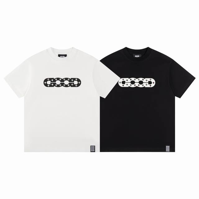 款F24 Good 顶级品质 放心对比 定制包装袋 Goodbrand 25Ss彩色烫钻印花重磅短袖T恤 Yb一比一开发 100%棉 采用订色订染毛圈纯棉衣面，