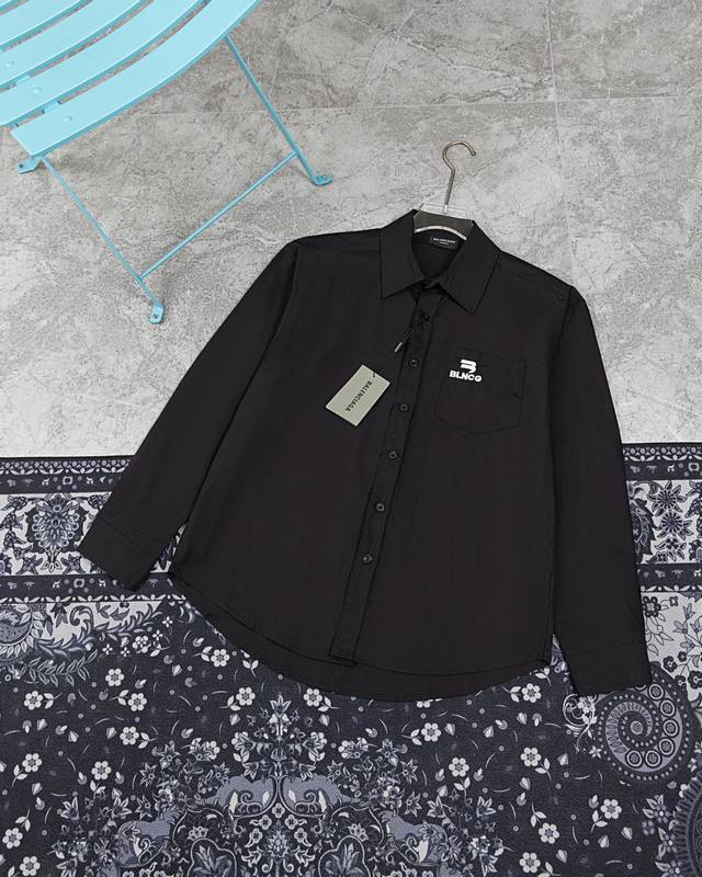 款M815 巴黎 Balenciaga新款巴黎世家衬衫Blcg24Ss新款衬衫长袖套头高品质版型刺绣字母图案 宽松大廓型设计 基础衬衫百搭一年四季都能穿 万能搭