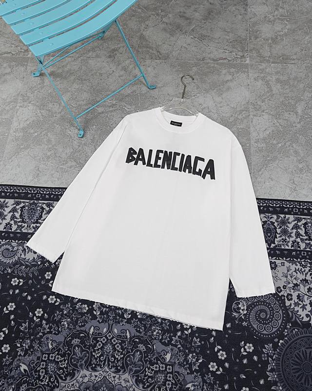款M812 巴黎 Balenciaga新款巴黎世家新款系列胶带长袖T恤美纹纸胶带印花长袖套头圆领长袖280G纯棉对版重磅洗水磨破重工艺 原版开发 定制面料 对版