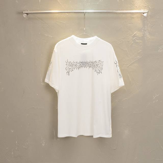 款M46 巴黎 Balenciaga 巴黎世家 Ss 模糊Logo直喷印花短袖T恤 正确260G定染双纱面料 进口直喷机器环保材料印花 字母立体清晰 效果立体