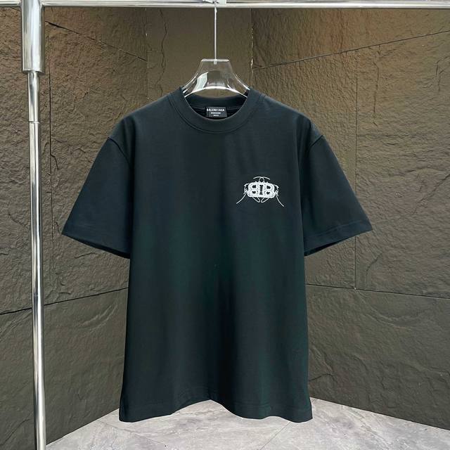 Balenc* 巴黎* 2025春夏新款短袖T恤 重磅纯棉字母Logo 乱针绣花 颜色：黑色 白色 码数：S M L Xl Xxl